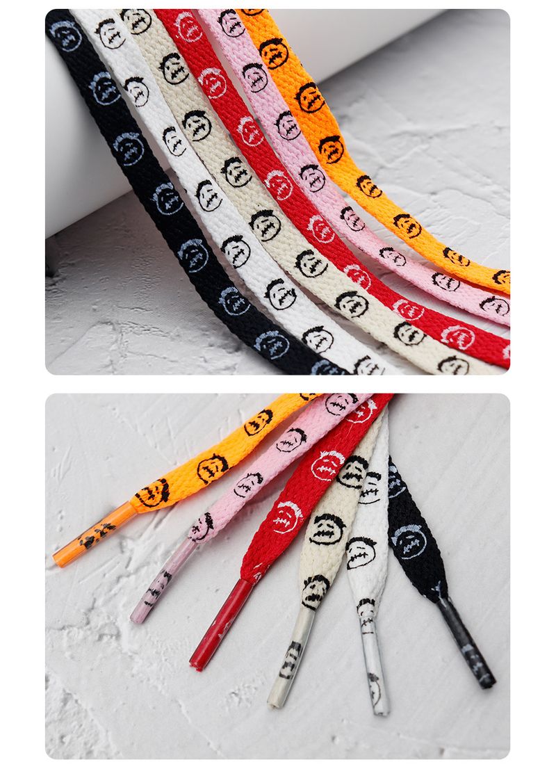 Schnürsenkel Zweifarbige flache 8-mm-Schnürsenkel aus Polyester mit altem Mann-Druckmuster und Cartoon-Kinderschnürsenkel_voghion.com