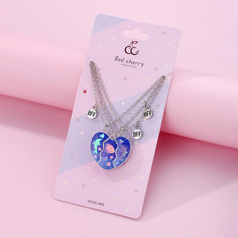 Collana per bambini con conchiglia di delfino e gocce di olio, tre pezzi, ciondolo magnetico creativo, set di giunzioni d'amore_voghion.com