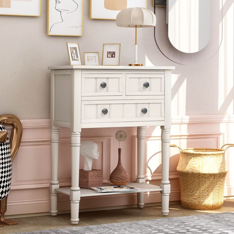 Narrow Console Table,Slim Sofa Table With Three Storage Drawers And Bottom Shelf_voghion.com
