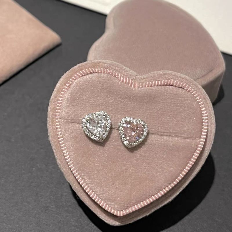 Orecchini a bottone con pallina a forma di cuore e diamanti, set da quattro pezzi, scintillanti, a strati, di nicchia giapponese e coreana._voghion.com