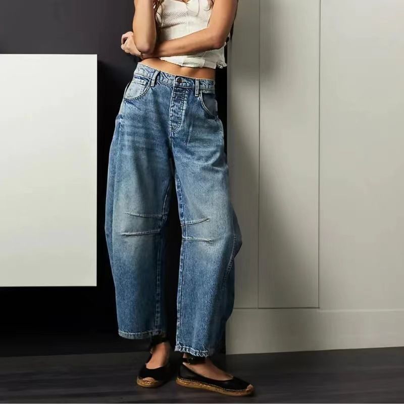 Damkläder, lösa jeans med hög midja, smala stretchiga haremsbyxor Hot Girl Style Byxor med vida ben_voghion.com
