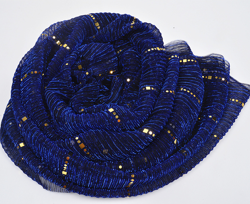 Pañuelo musulmán para la cabeza, con lentejuelas y encaje, para mujer, con moño musulmán, de color liso, de doble propósito, con lentejuelas plateadas a rayas._voghion.com
