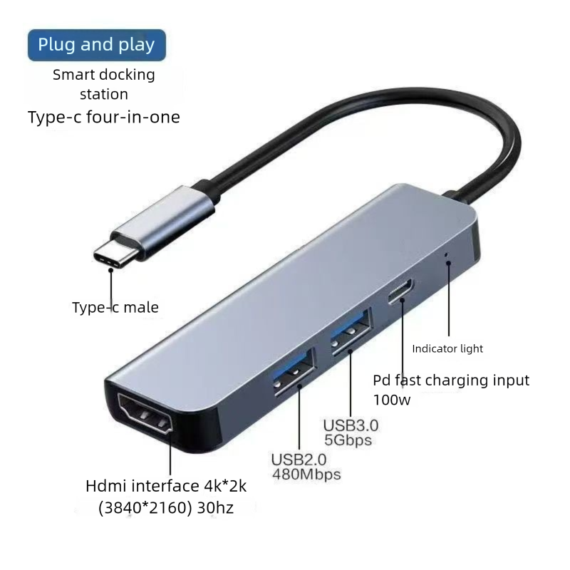 Type-C Docking Station 100M Network Port 4K HD Screen Projection USB PD Fast Charging Laptop Hub_voghion.com