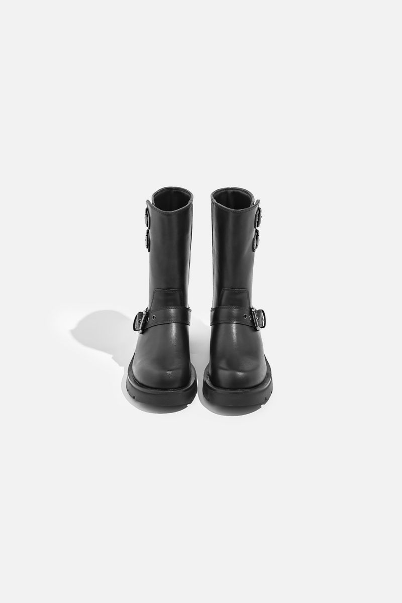 Neue Plateau-Stiefeletten mit runder Spitze und Gürtelschnalle aus Metall_voghion.com