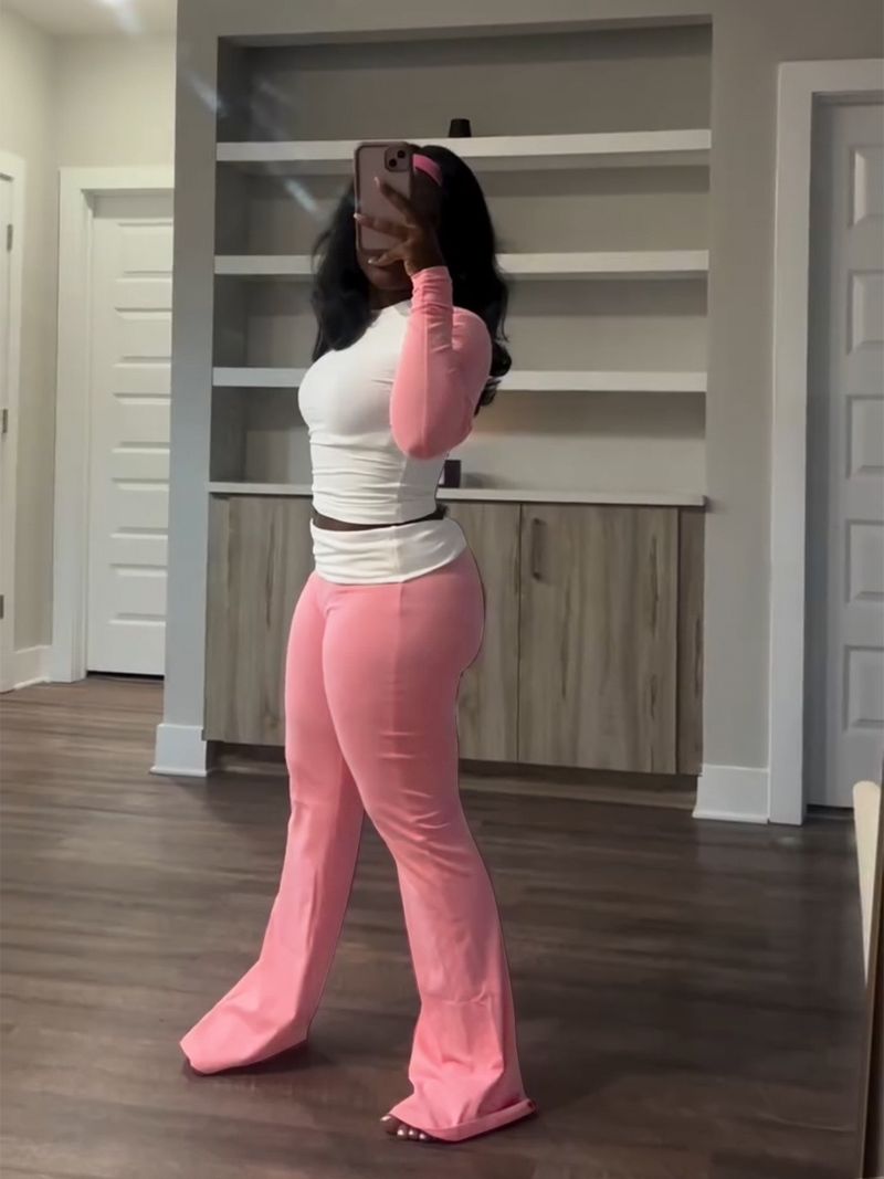 Y6058 New Women's Clothing Color-Block Tight High-Waist Folded Slim Fit Fleece-Lined Sports Yoga Pants Set_voghion.com