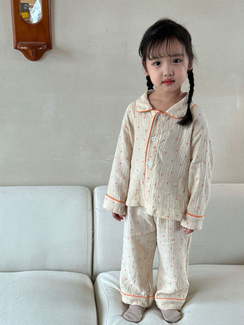 Pijamas para niños, conjunto de manga larga de gasa de algodón para primavera y otoño para niñas y niños, ropa para el hogar_voghion.com