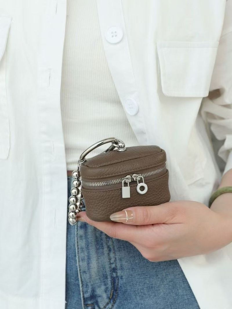 Top Layer Cowhide Fashionable Neck Hanging Compact Lunch Box Women's Genuine Leather Lychee Texture Lipstick Mini_voghion.com