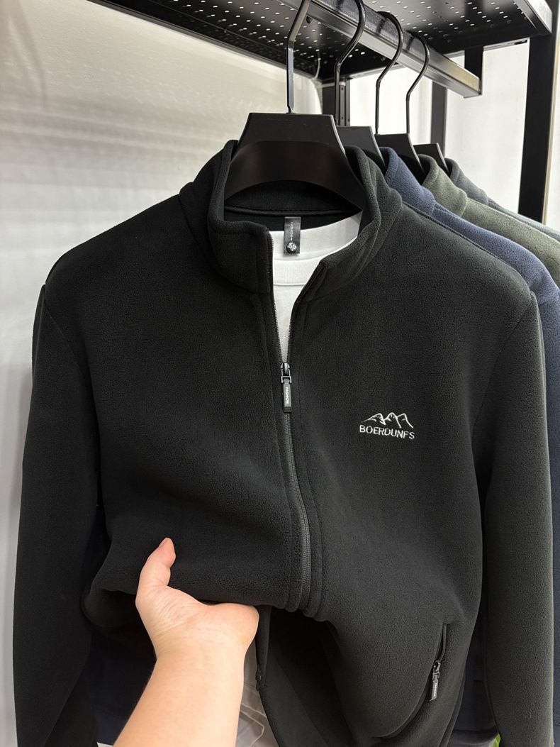 Giacca in pile con cerniera e collo alto da uomo - Pullover caldo con morbida fodera in sherpa, leggero e comodo per l'abbigliamento casual da lavoro e quotidiano_voghion.com