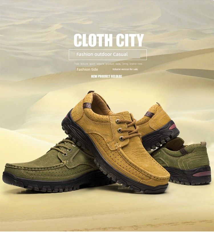 Genuine Leather Spring And Autumn Leisure Camel Shoes For Men_voghion.com
