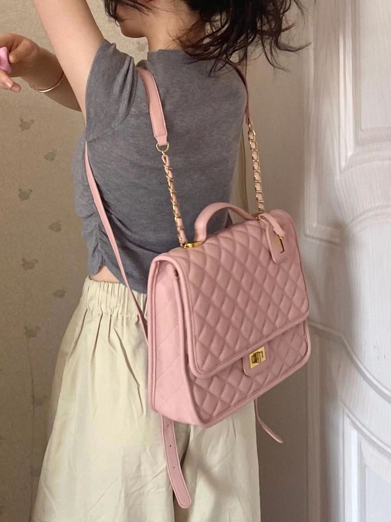 Korean backpack, large capacity bag, 2024 new versatile handbag, student diamond grid shoulder feel, small fragrance_voghion.com