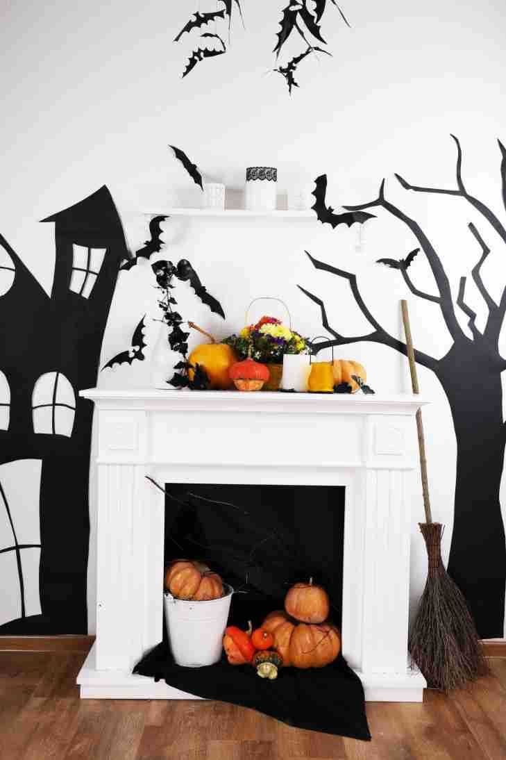 Halloween black spider web mantel cloth fire towel fireplace towel_voghion.com
