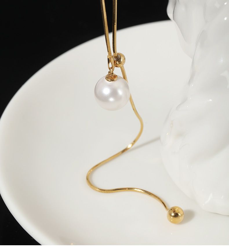 Mode Ronde Parel Vrouwen Halsketting Licht Luxe Niche All-match Ronde Vergulde INS Stijl Lange Slangenbottenketting_voghion.com