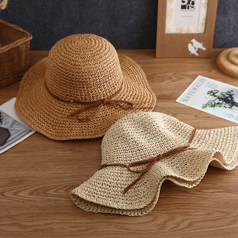 Neien Hutt Damen Summer Strand Sonnenhut Stréi Weben Villsäitege Sonneschutz a Sonneschutzhut Groussen Zesummeklappbare Stréihut_voghion.com