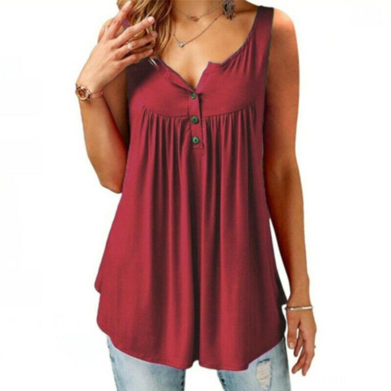 Women Ruffle Elegant O Neck Swing Tunic Blouses In Chic Design Button Sleeveless_voghion.com