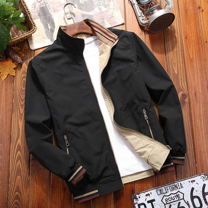 Wendbare Bomberjacke für Herren – Winddichtes Polyester mit Reißverschluss für Pendeln und Reisen (EU XXS-XXL, Armeegrün/Schwarz/Khaki)_voghion.com