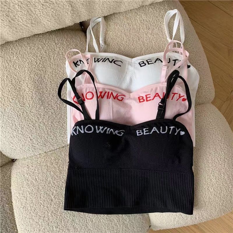 Women's Intimates Double Shoulder Camisole Vest Underwear Without Steel Ring Bottoming Letter Back Breathable Outer Wear Adjustable Gathered Tube Top_voghion.com