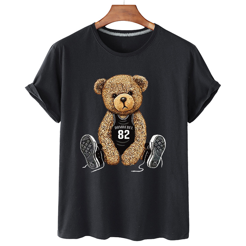 Damenbekleidung Modisches T-Shirt mit Rundhalsausschnitt und Bären-Print, kurzärmelig, lässig, in großen Größen für Männer und Frauen_voghion.com
