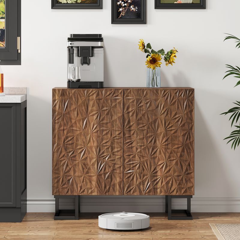 Credenza 80x78 cm Walnussoptik, cassettiera con apertura a pressione, metallo, design moderno_voghion.com