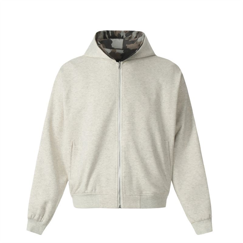Felpa con cappuccio e cardigan casual da uomo, reversibile, mimetica, con cerniera, per primavera e autunno, stile High Street_voghion.com