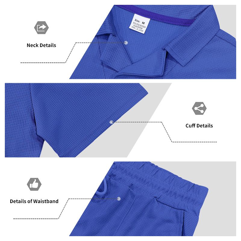 Polo ample à manches courtes et col gaufré pour homme, style américain, ensemble décontracté avec short et col gaufré_voghion.com