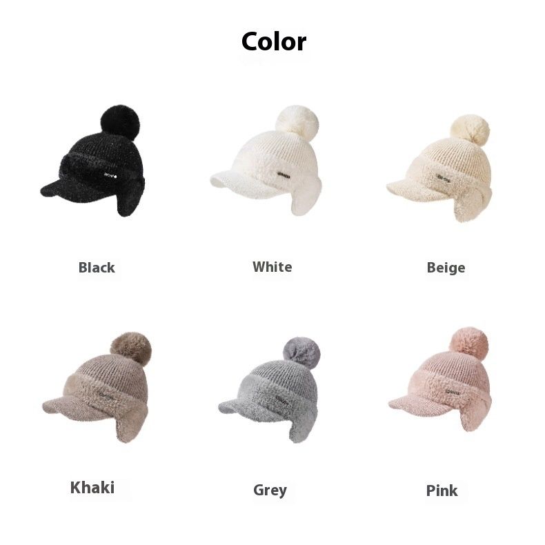 Winter New Spliced Mink Fur Ear Protection Rabbit Fur Baseball Cap For Children Fashionable And Versatile Solid Color Simple Wool Ball Knitted Cap_voghion.com