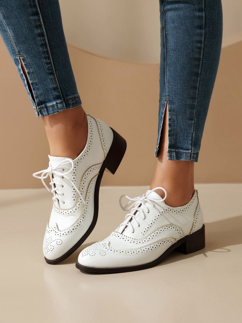 Plus-size lente enkel schoenen vintage Britse kleur contrast Braddock diepe veterschoenen damesschoenen_voghion.com
