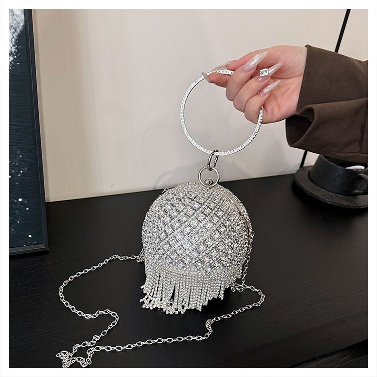 Robe de soirée métallique à motif de roses sphériques et diamants pour femme, petit sac à main de style défilé_voghion.com