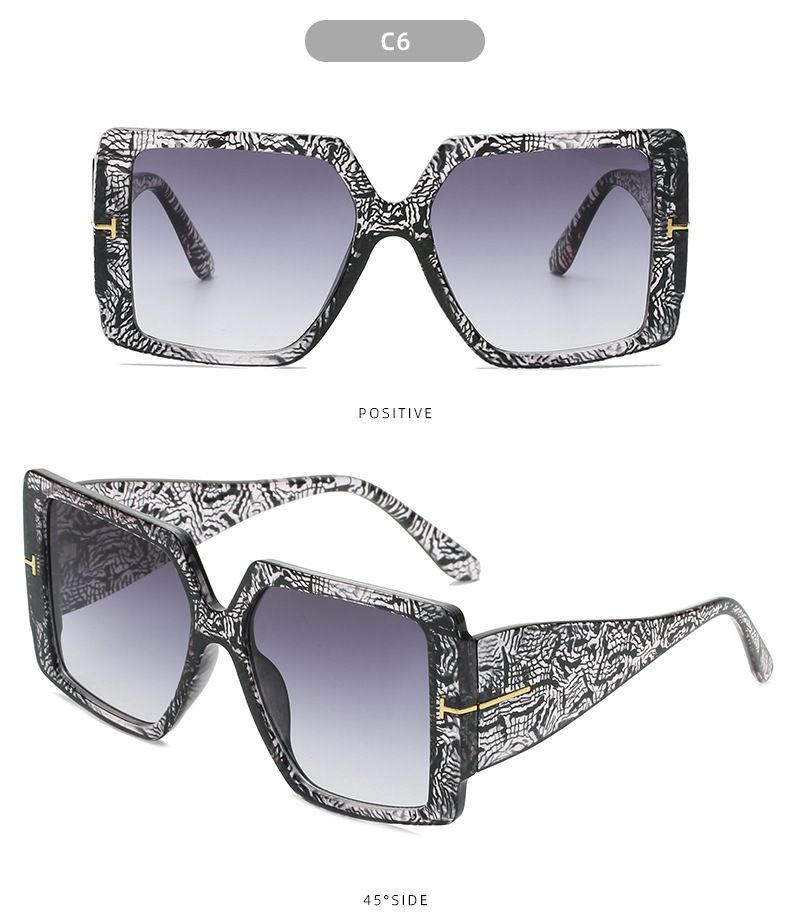 Gafas de sol para hombre y mujer Gafas de sol cuadradas de montura grande con protección UV y palabra en T Gafas de sol de moda para hombre y mujer Gafas de sol_voghion.com