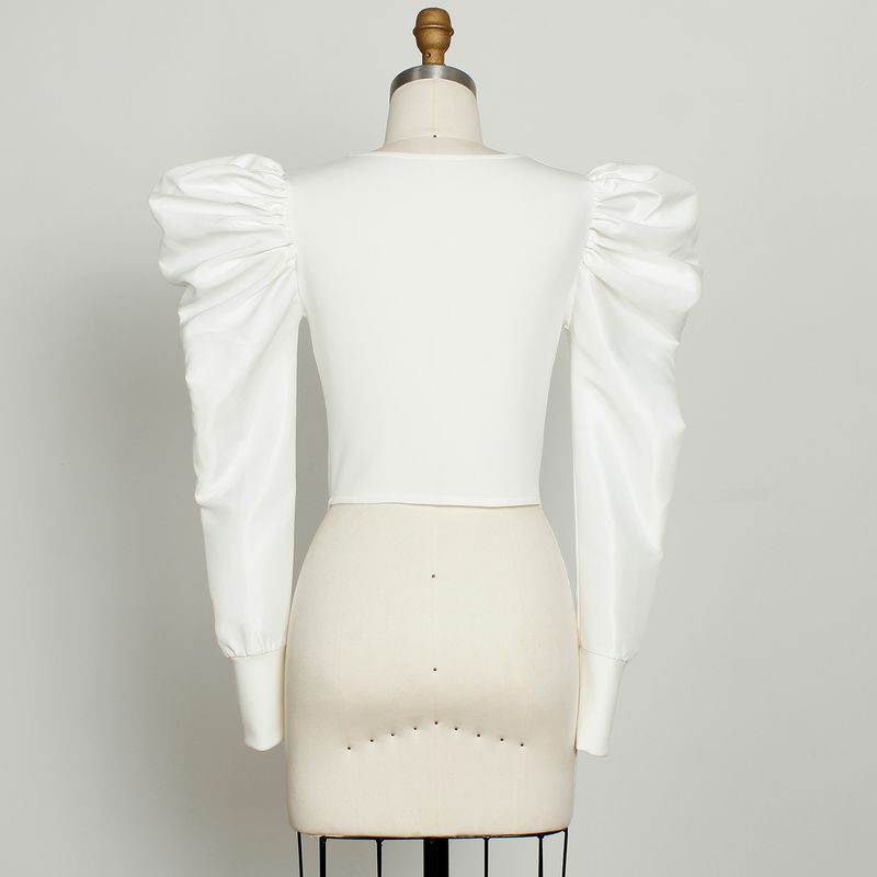 Top corto da donna di nicchia dal design aderente a maniche lunghe con maniche a sbuffo_voghion.com