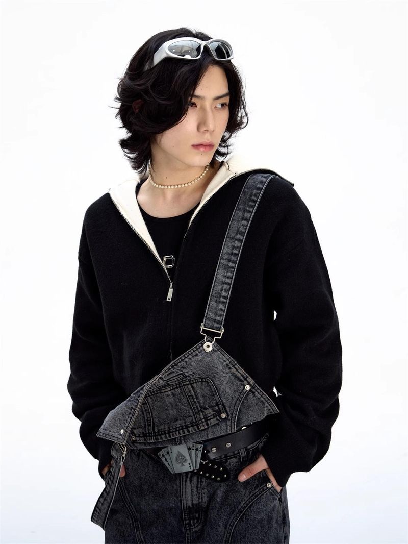 Herrenbekleidung Nische Funktionaler Stil Jeans Design Retro Hosenträger Design Jeans Nischen Nähte Freizeithose Trend_voghion.com