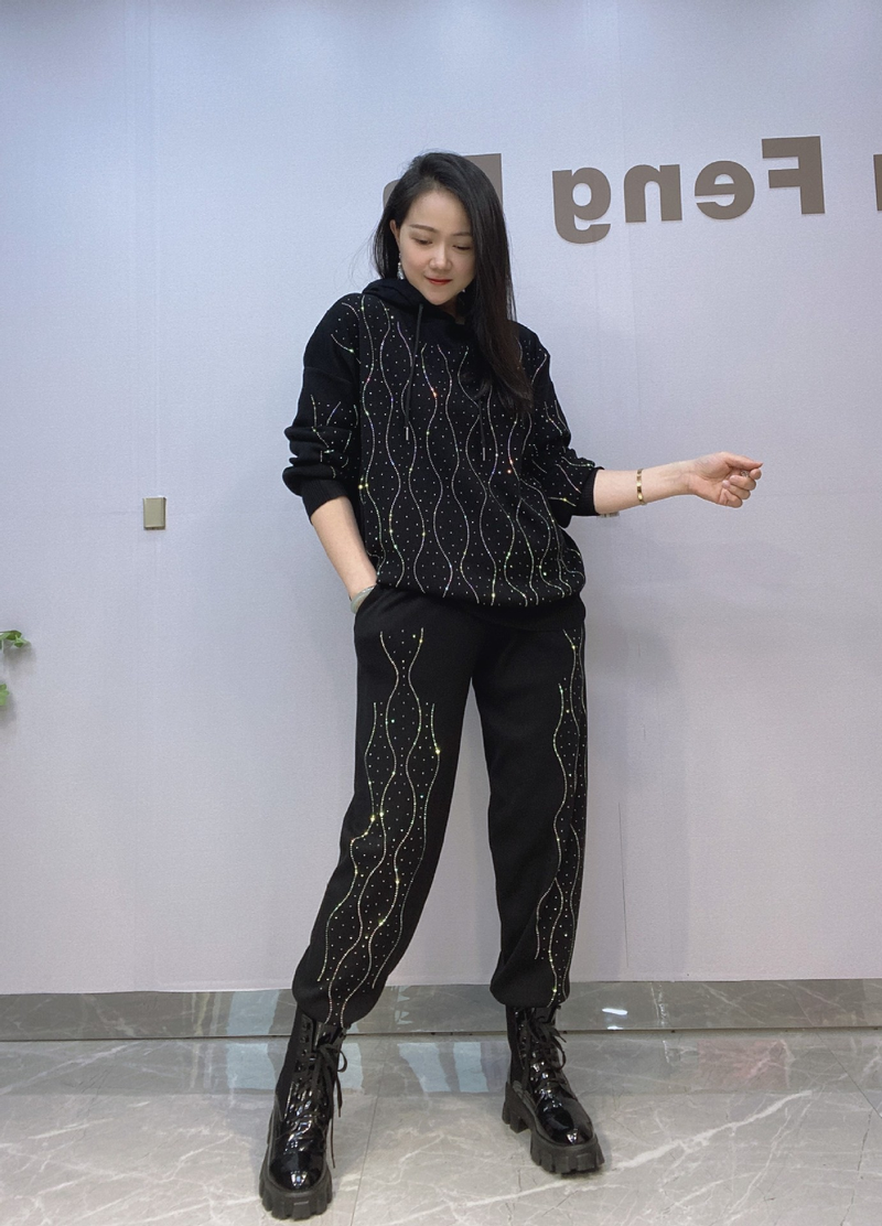 Pull diamant chaud pour femme, deux pièces, vêtements de sport amples, grande taille, vêtements tendance pour femmes_voghion.com