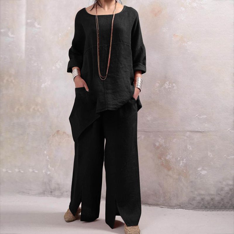 Women's Spring and Autumn new long-sleeved round neck large size fashion loose two-piece suits for women_voghion.com
