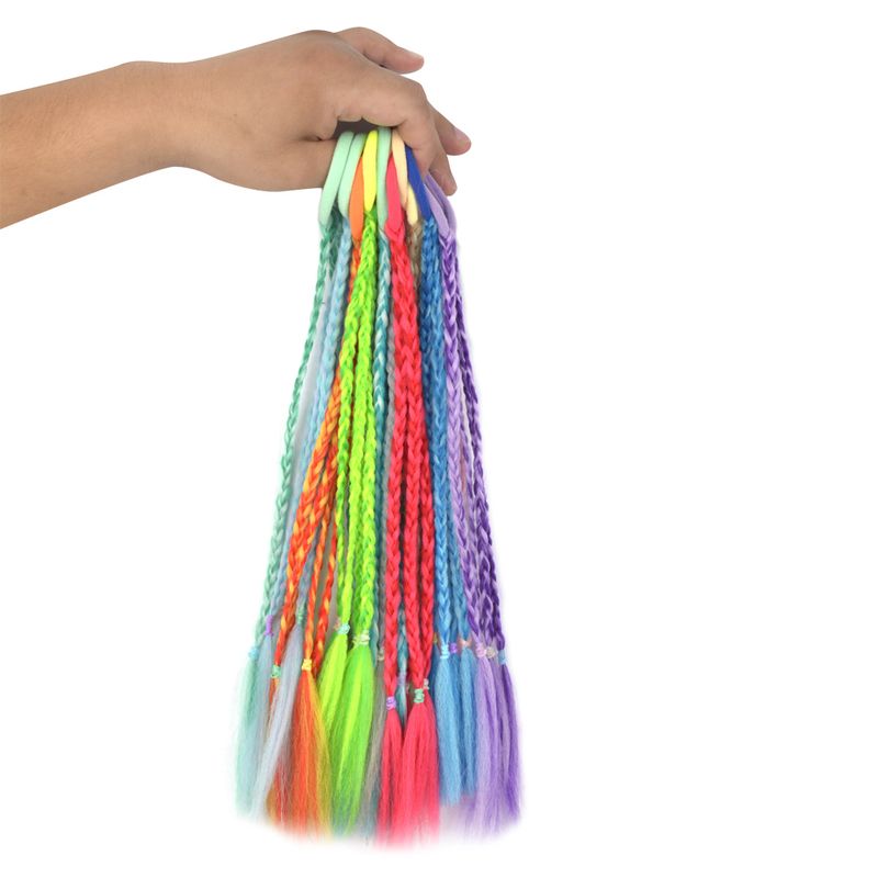 Lot de 5 extensions de cheveux en queue de cheval tressée arc-en-ciel de 30,5 cm avec bande élastique en caoutchouc, coiffure colorée pour enfants_voghion.com