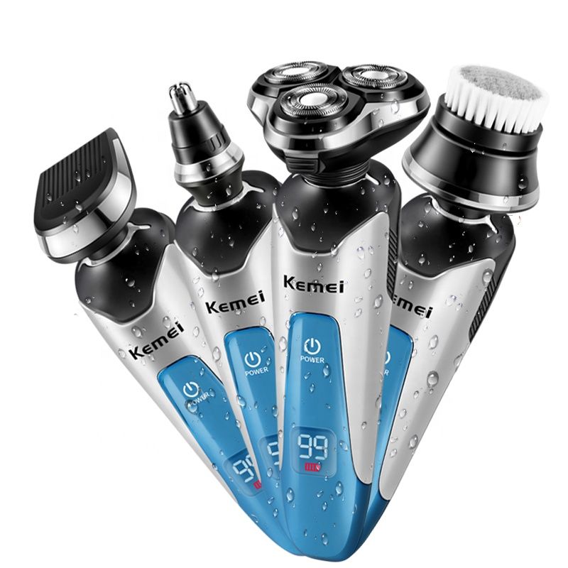 Kemei5390 Kit de afeitadora 4 en 1 para hombre, totalmente lavable, eléctrica, inteligente, con pantalla LED, recargable, para afeitadora de pelo_voghion.com