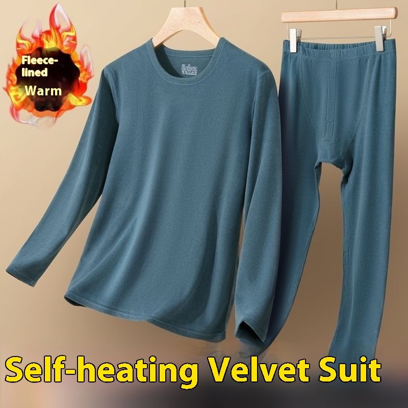 German flannel couple thermal underwear set, double-sided brushed men's round neck, clothes, pants, autumn and winter_voghion.com