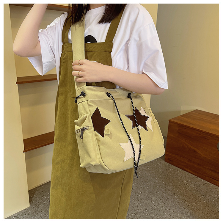 New Shoulder Bag Women's Bag Simple And Fashionable Large Capacity Portable Crossbody Trendy And Versatile Star Canvas Bag_voghion.com