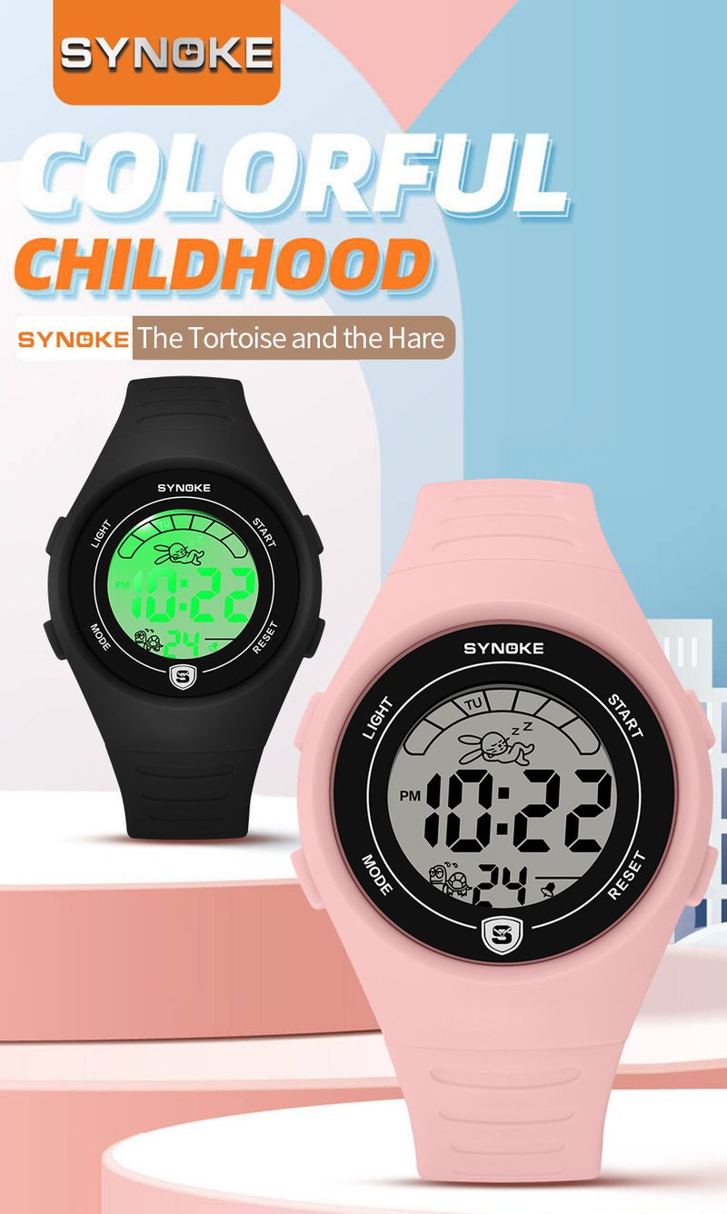 Reloj deportivo digital para niños con pantalla a prueba de agua y golpes, alarma, cronómetro y un bonito diseño de tortuga y liebre: ideal para niños y niñas._voghion.com