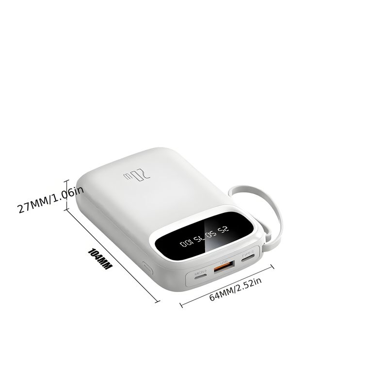 Power bank portatile da 20000 mAh con 4 cavi integrati, ricarica rapida da 20 W, display intelligente, porte USB-C e Type-C_voghion.com