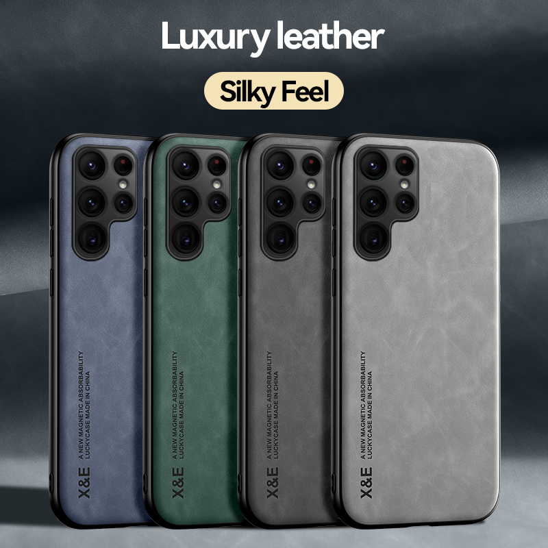 Til Samsung Galaxy S23 Ultra S22 Plus S21 S20 FE S10 S9 etui Magnetisk fåreskind luksus lædercover_voghion.com