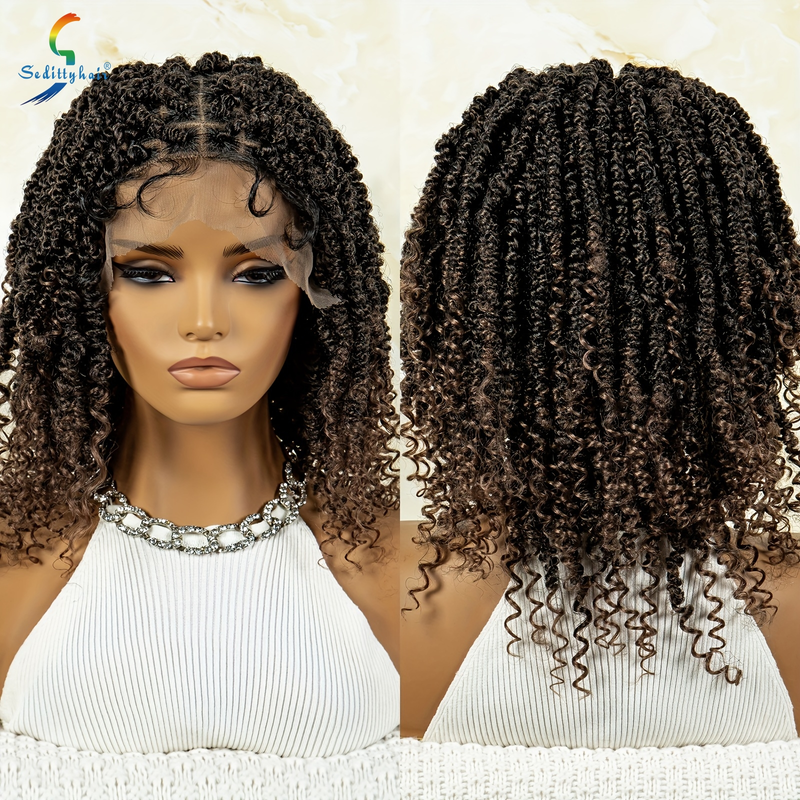 14 tums korta dreadlock peruker 9*6 spets frontperuker Twist flätade Faux Locs Virkade hår peruker Fiber Syntetiska korta lockiga peruker för kvinnor_voghion.com