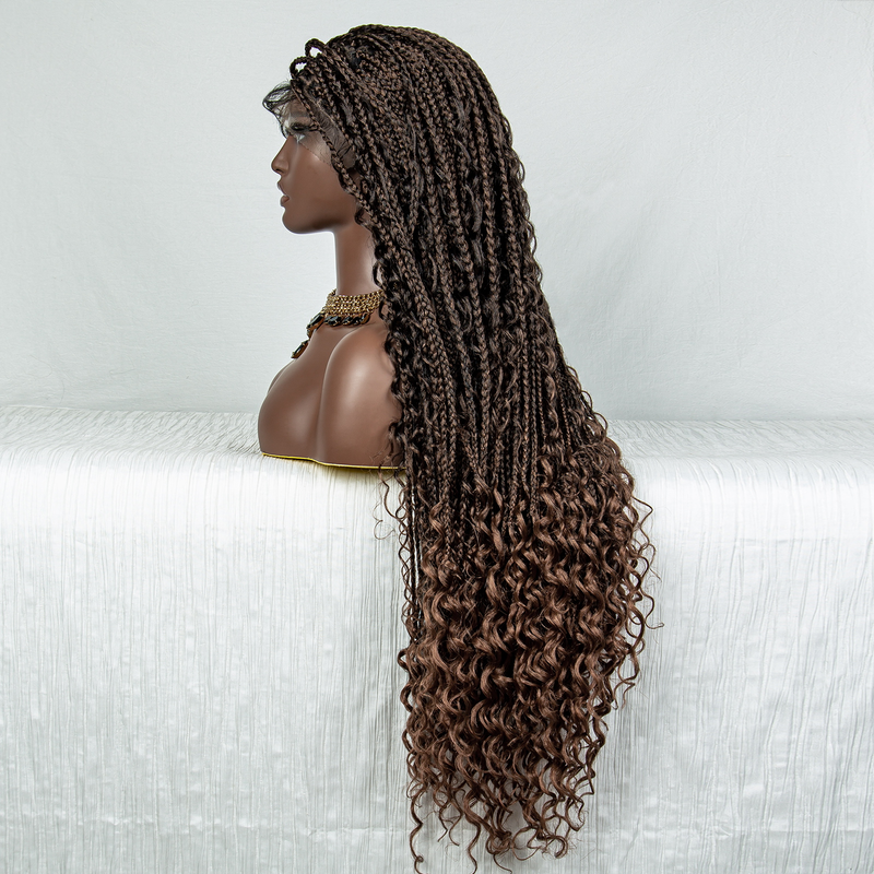 32inch long synthetic lace braid 9*6 transparent lace hand-woven braid with flower wig headgear box braid with baby hair_voghion.com