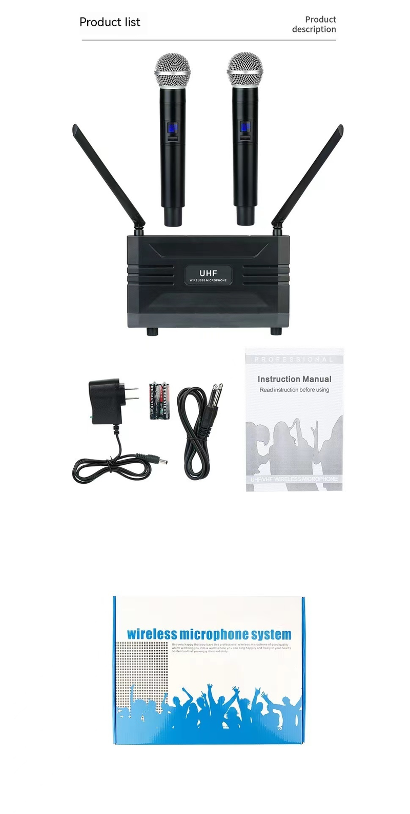 Sistema con micrófono inalámbrico UHF profesional, micrófono inalámbrico dinámico de mano Dual con pantalla LCD para fiesta_voghion.com