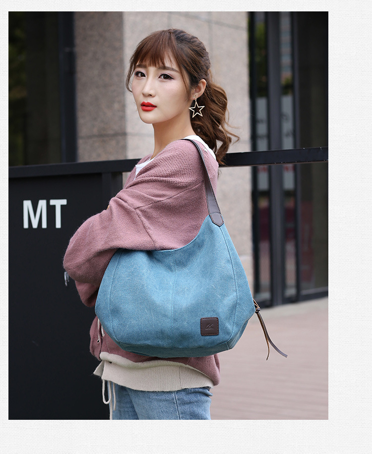 Nova bolsa de lona feminina moda com literatura simples bolsa de ombro único multi-camada lazer grande saco_voghion.com