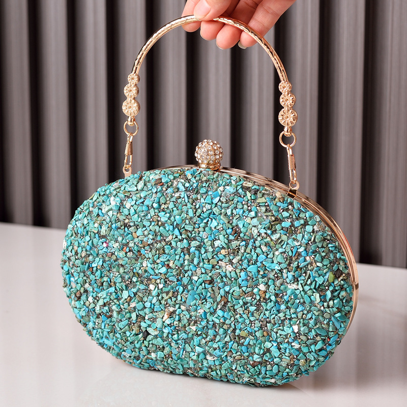 diamond-encrusted evening bag, round diamond evening bag, handle cheongsam bag, foreign trade banquet bag_voghion.com