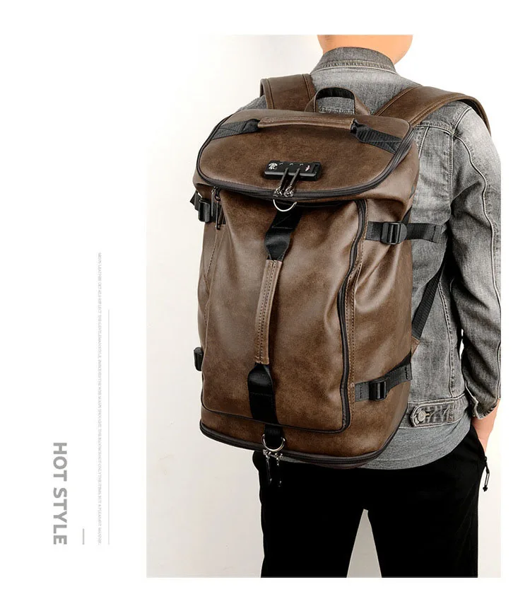 Multifunctional Travel Backpack For Men, College Style Retro Student Bookbag With Anti-theft Password Lock, Large Capacity Backpack_voghion.com