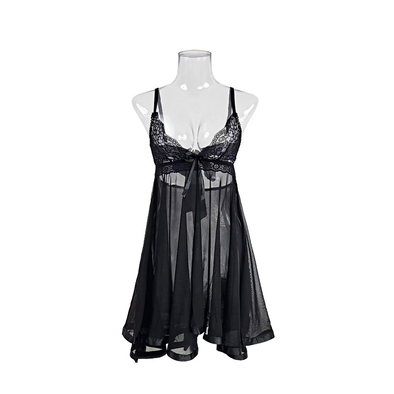 Women's Sleepwears Deep V home dress plus size sexy halter nightdress bow mesh lace pajama lady_voghion.com