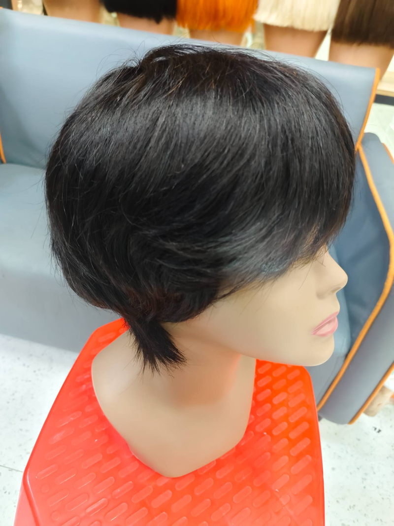 Pelucas cortas baratas del cabello humano del color del negro peluca de Bob pelucas rizadas cortas del cabello humano del corte del duendecillo_voghion.com