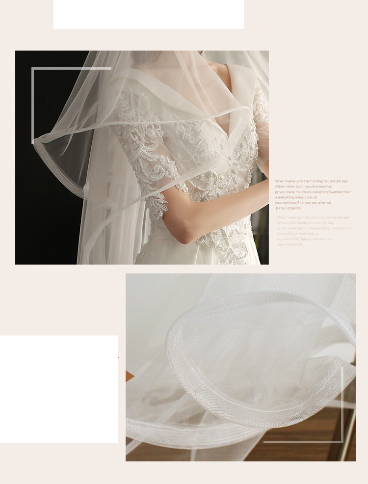 Unisex håndlaget brudeslør, enkelt og stemningsfullt, dobbeltlags elastisk netting, lang hale, bryllupshodeplagg, fotografert_voghion.com