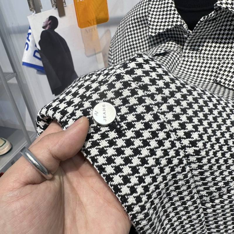 Men's Clothing Woolen Jacket Winter Houndstooth Business Woolen Coat Cotton Jacket Men's Jacket_voghion.com