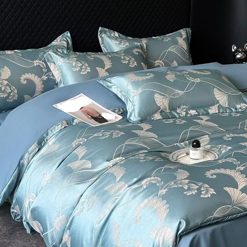 Biancheria da letto di alta qualità, leggera, di lusso, europea, jacquard, set da quattro pezzi, copripiumino in pizzo, quattro stagioni, universale, seta liscia_voghion.com